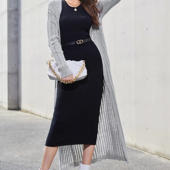 Light Grey Rib Knit Long Cardigan in M - Picture 4 of 5